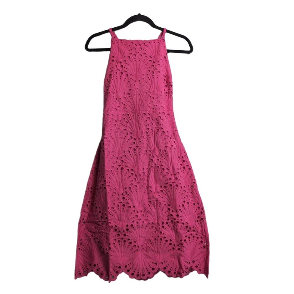 NWT Andie Roatan Dress Russet Pink Eyelet Halter Neck Scalloped Hem Midi Medium